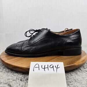 Pronto Uomo Mens 9.5M Black Leather Cap Toe Medallion Brogue Oxford Dress Shoe